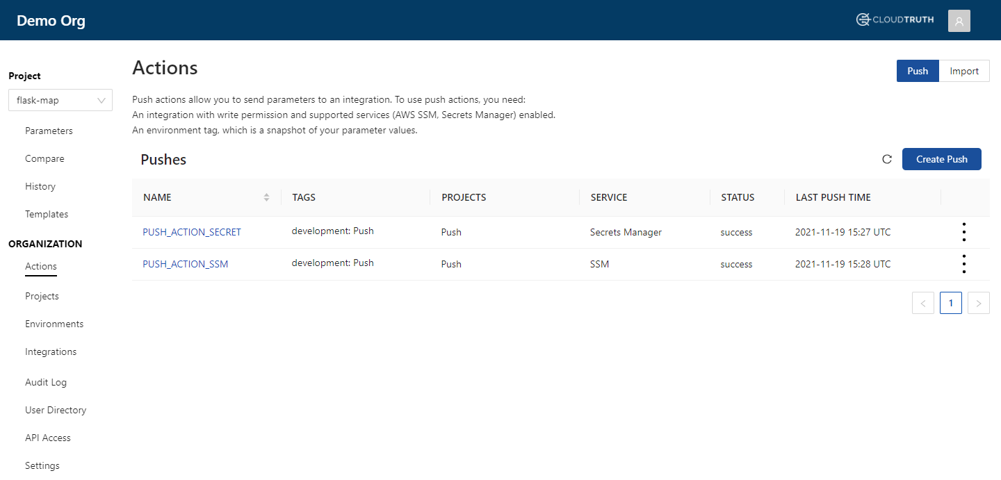 Sync secrets to AWS with push actions